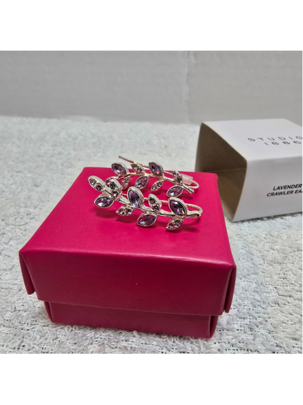 Women's Studio 1886 Lavender Leaf Crawler Earrings, One Size, Silver/Purple